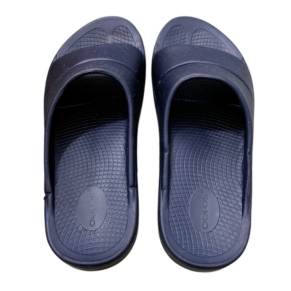Oofos Ooahh Slides Recovery Comfort Sport Sandals Navy Blue Mens 12 Women 14 - Picture 2 of 11